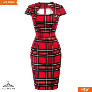 Vintage Pencil Dress Bodycon Slim Fit Cap Sleeve Elegant Work Party